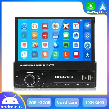 1din Универсальное Автомобильное радио Android 12 с GPS-навигацией, Мультимедийный плеер с 7-дюймовым Выдвижным экраном, BT WIFI Carplay, стерео авторадио.