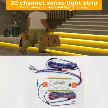 Беспроводной датчик движения DIY strip с 32-канальным затемнением, обтекаемый светильник для лестницы в помещении под шкафом, светодиодная лента на 12 В для лестницы