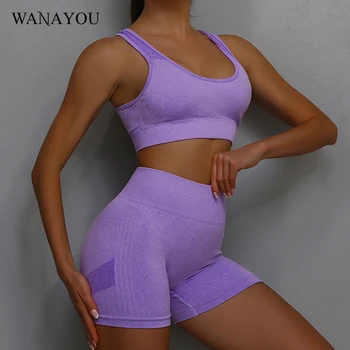 WANAYOU Бесшовный женский комплект для йоги, Противоударный Спортивный бюстгальтер, спортивные шорты для подтяжки бедер, комплекты для йоги из 2 предметов, тренировочные костюмы
