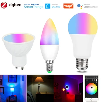 ZigBee 3,0 Светодиодная Лампа E27 E14 GU10 RGB RGBCCT Светодиодная Лампа Для Дома С Регулируемой Яркостью Света Tuya Smart Life APP Voice для Smartthings Alexa Google