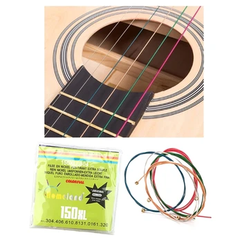 Разноцветные гитарные струны, сменные стальные струны для акустической гитары, Радужные наборы из 6 шт. намотанных стальных струн