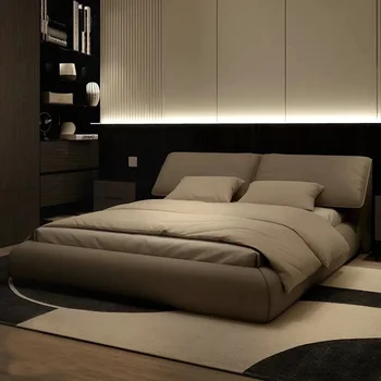 Итальянская чрезвычайно простая кожаная кровать, легкая экстравагантная простая мягкая сумка, большая кровать, кровать интернет-знаменитостей высокого класса