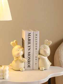Украшение форзаца в кремовом стиле, Подставка для книг с милым кроликом, подарок для украшения настольного ТВ-шкафа в гостиной