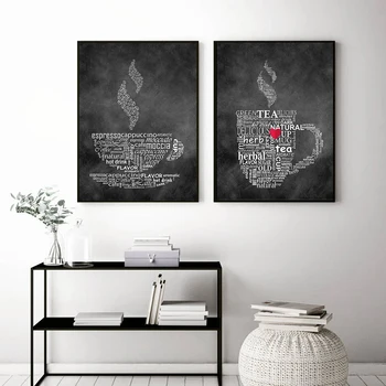 Кухонный настенный плакат с цитатами в скандинавском стиле, винтажные Черно-белые буквы, Вино, кофе, Чай, искусство, холст, картины, Современная гостиная