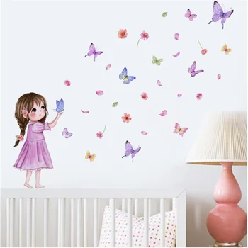 30 *40 Милые наклейки на стену с бабочками и цветами для детей, Детская комната, декор спальни для девочек, обои принцессы, самоклеящиеся