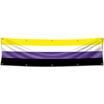 Небинарный Флаг ЛГБТ Гей Прайд Баннер 2x8 ФУТОВ Печать 100D Полиэфирная Ткань 10 Латунных Люверсов Для Внутреннего Наружного Украшения Комнаты