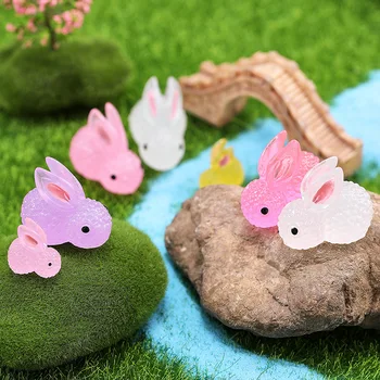 Имитация Кролика, Светящийся Красочный Ночник, Детский 3D Милый Кролик, Аксессуары из смолы для садоводческих растений, Украшение микроландшафта
