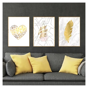Плакат с пером и сердечком на холсте, абстрактные настенные рисунки, настенные панно для декора гостиной, картина на холсте из скандинавского мрамора