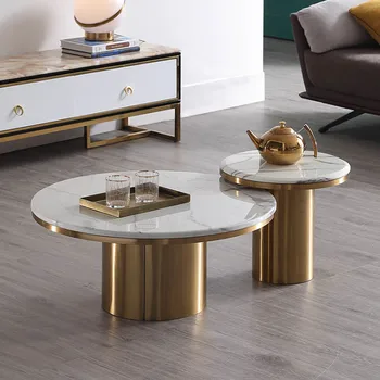 Мраморный чайный столик Простая современная комбинация журнальных столиков с круглой каменной плитой в гостиной