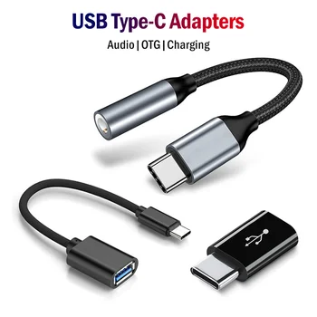 Адаптеры USB Type-C с Разъемом USB-C до 3,5 мм Аудиоадаптера OTG Кабель Для Зарядки Преобразователя Samsung Galaxy S23 S22 S21 Ultra A53 A54