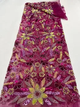 Роскошный Африканский Жених Кружевная Ткань с Блестками Высокого Качества 2023 г. Вышивка Тяжелым Бисером Французское Тюлевое Кружево Нигерийское Свадебное платье