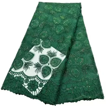 Африканская кружевная ткань с пайетками 2023 зеленого цвета, высококачественные Флокированные кружева с пайетками, Нигерийская кружевная ткань для свадьбы.