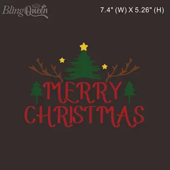 BlingQueen 12 шт. /ЛОТ, Горячая починка, переводы DTF, наклейки на футболку, железные нашивки, Веселого Рождества, Милый дизайн рождественской елки
