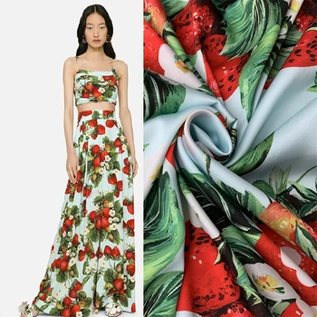 Новое платье с атласным рисунком в виде клубничного цветка, Женская ткань, Головной убор из полиэстера с принтом, Текстиль, Дизайнерская ткань Alibaba Express