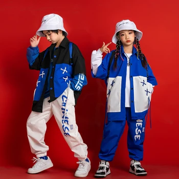 Детская подростковая одежда в стиле хип-хоп, рубашка с ремешками, куртка, свободные уличные брюки для девочек и мальчиков, джазовый танцевальный костюм, концертная одежда