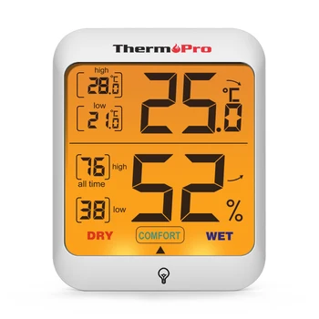 ThermoPro TP53 Цифровой термометр-гигрометр с подсветкой, Комнатный термометр для помещений, Монитор температуры и влажности, Метеостанция