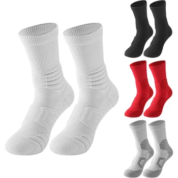 Футбольные носки для спорта на открытом воздухе среднего размера, впитывающие пот, дышащие, новые однотонные тренировочные нескользящие футбольные носки для соревнований