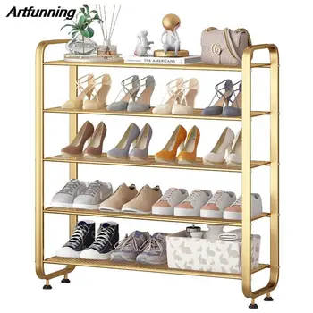 Простая стойка для обуви в скандинавском стиле, домашний балкон, прихожая, многослойный шкаф для обуви, Современный железный художественный органайзер для обуви, подставка для цветов, полка 