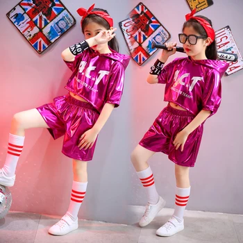 Новые классные комплекты одежды для танцевальных представлений для детей 3-12 лет, подростковая одежда с буквенным принтом, топы с капюшоном в стиле хип-хоп для мальчиков и девочек + шорты