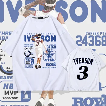 Футболки Allen Iverson с коротким рукавом для мужчин и женщин, летние 3 # баскетбольные спортивные хлопковые свободные футболки с коротким рукавом
