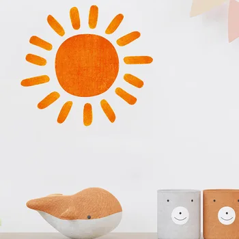 Оранжевая акварель с солнечным узором, наклейки на стены детской комнаты для детской комнаты, спальни, гостиной, классной комнаты для чтения, наклейки на стены для домашнего декора