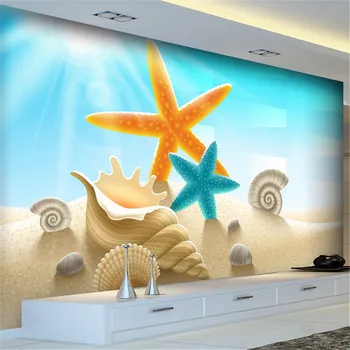 beibehang Большие Обои на заказ Современная пляжная мода Ракушка морской звезды 3D Гостиная Спальня ТВ Фон