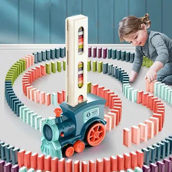 Автоматическая укладка поезда Домино, электромобиля, кирпичных блоков, творческих игр, интеллектуальных развивающих игрушек 