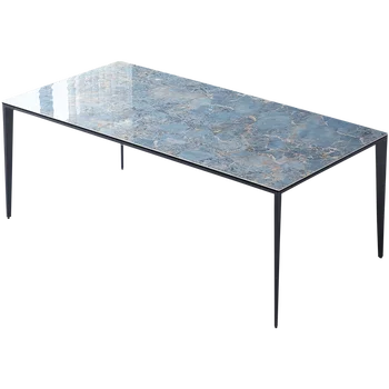 YY Простой Дизайнерский Обеденный Стол с прямоугольной бытовой Яркой Каменной плитой из алюминиевого сплава