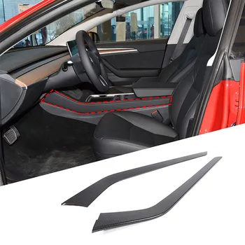 Для Tesla МОДЕЛЬ 3 Модель Y 2021 ABS Карбоновое волокно Центральное управление автомобиля Боковая накладка Рамка Накладка Наклейка Автомобильные Аксессуары