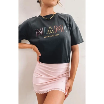 женские футболки Miami Cropped Tee Blk  t-shirt mulher dames kleren футболки винтажные женские футболки women clothing tops 2021