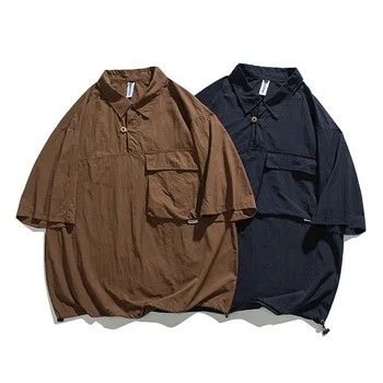 Летние Мужские Уличные Быстросохнущие Свободные Повседневные рубашки-пуловеры с коротким рукавом Cityboy Japan Harajuku Streetwear Винтажная рубашка