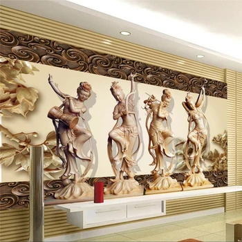 обои beibehang на заказ, фрески любого размера, древние четыре красивые танцующие резьбы по дереву, фоновая стена papel de parede