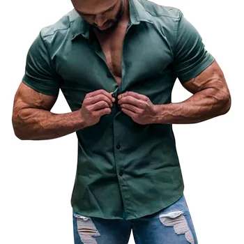 Мужская летняя модная тенденция, легкая в носке рубашка с коротким рукавом, Однотонная рубашка, Модные рубашки, топы, Camisas De Hombre