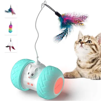 Интерактивные игрушки для кошек в помещении, автоматические игрушки для котенка, электронные с мышью и 3 перьями, чтобы кошки могли играть в одиночестве.
