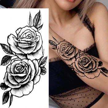 Временные и съемные наклейки с татуировками на коже в виде цветка розы, татуировки в виде цветка на теле, Раздвинутые Ноги, руки, шея, спина, цветочные татуировки